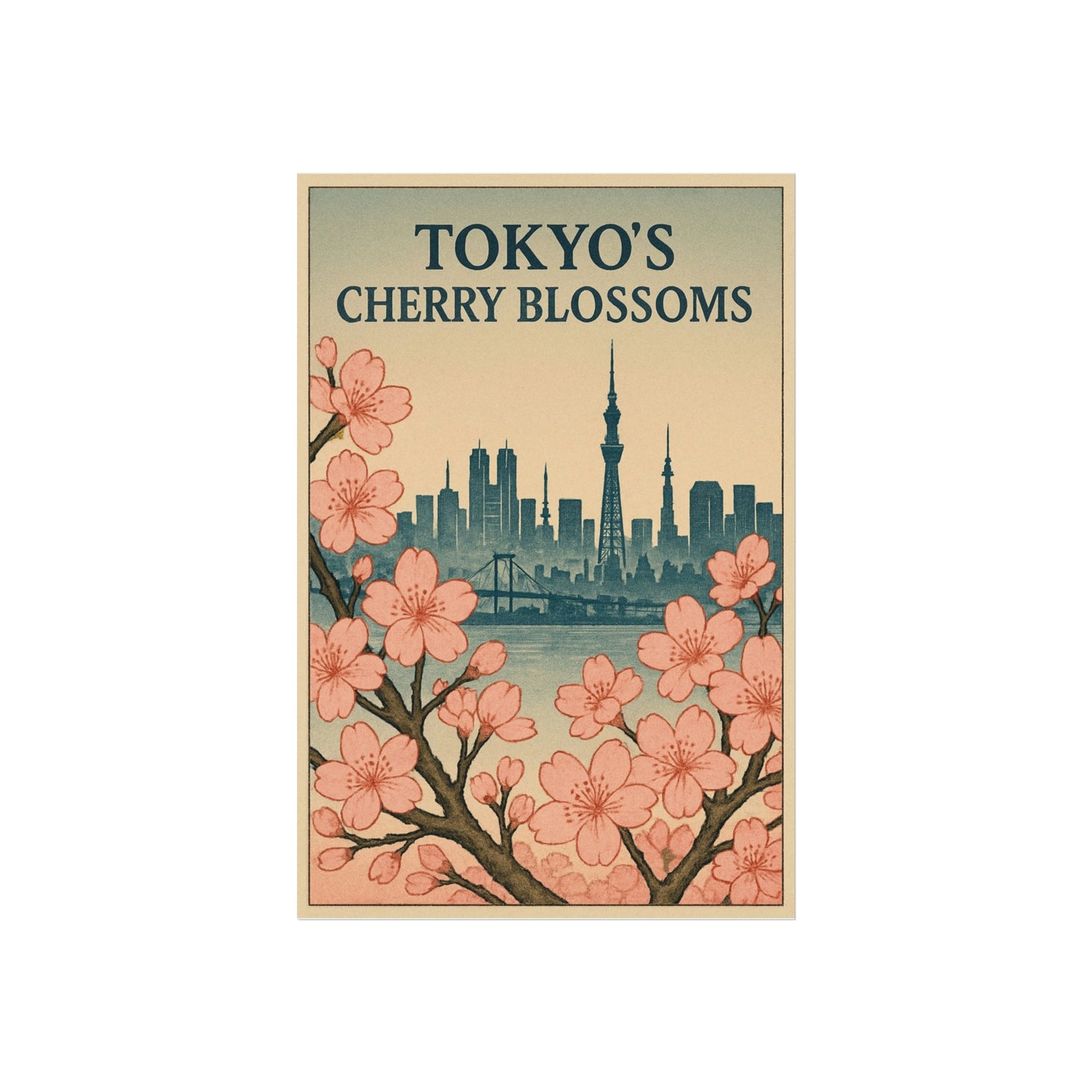 Tokyo Cherry Blossoms Fine Art Poster, Floral Wall Decor, Home Decoration, Gift for Nature Lovers, Japanese Aesthetic Art