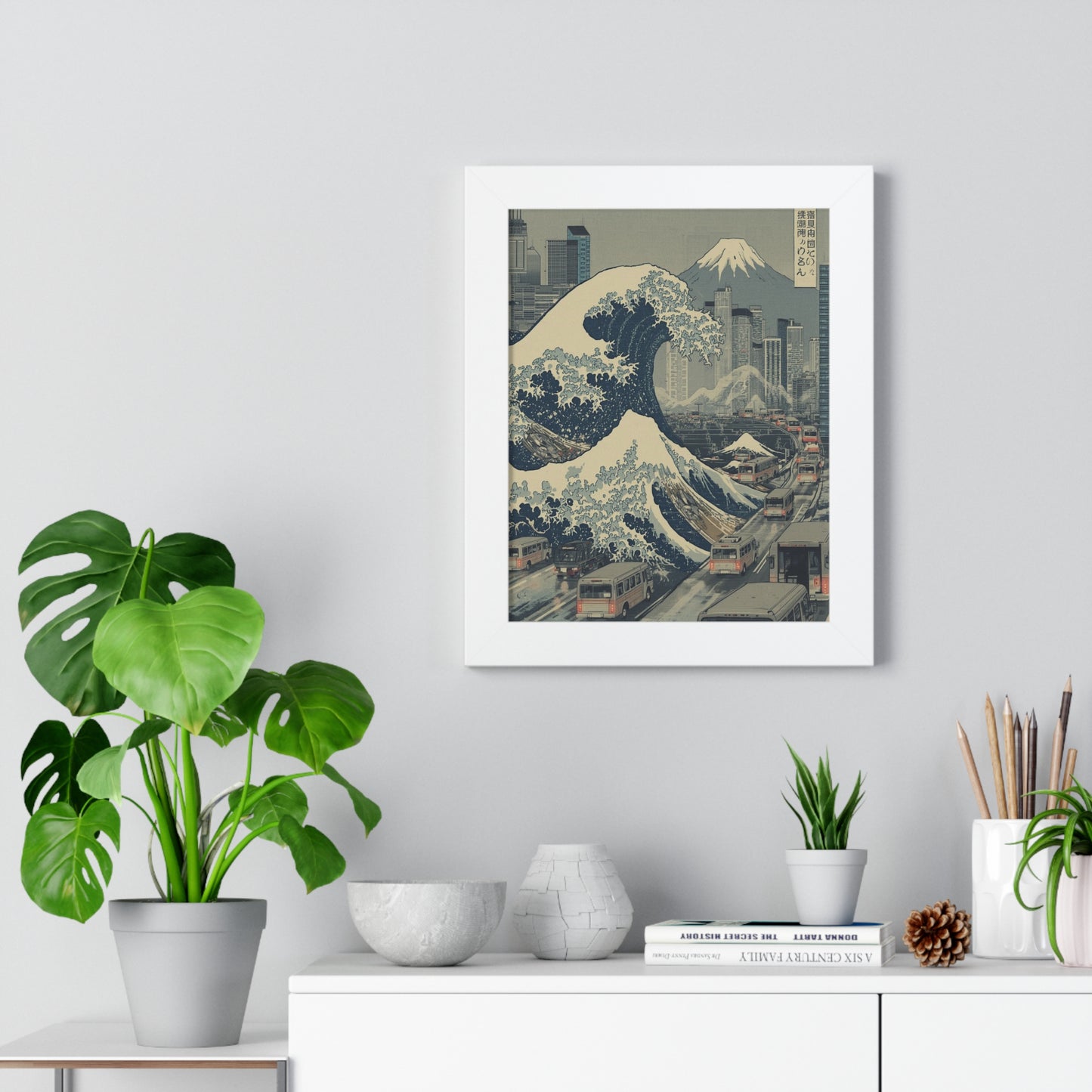 Artistic Framed Vertical Poster, Wave Art Print, Japanese Home Decor, Ocean Wall Art, Nature Inspired Decor, Gift for Art Lovers