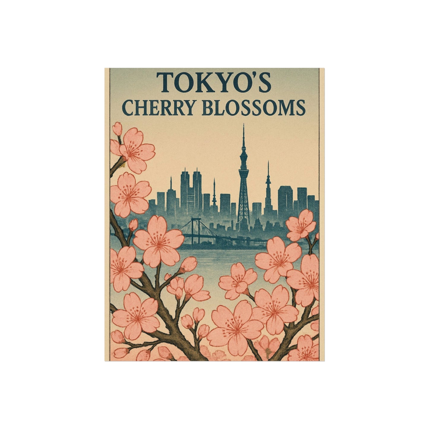 Tokyo Cherry Blossoms Fine Art Poster, Floral Wall Decor, Home Decoration, Gift for Nature Lovers, Japanese Aesthetic Art
