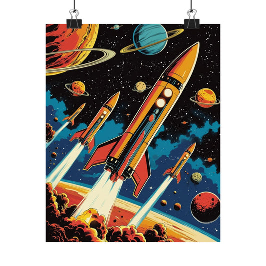 Space Adventure Matte Vertical Posters – Galactic Wall Art, Kids Room Decor, Rocket Poster, Outer Space Decor, Vintage Space Art